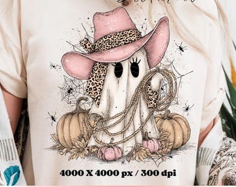 Boo Jee Ghost PNG – Glam Halloween Cowgirl Ghost, Pink Cowgirl Hat Spooky Clipart, Boujee Sublimation, Boo-Jee png, Halloween Boo Jee