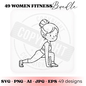 Kvinnor Fitness SVG Bundle, Träningsflicka SVG, Gymövningar Clipart, Fitness Kvinna Line Art, Cricut Cut-filer bild 4