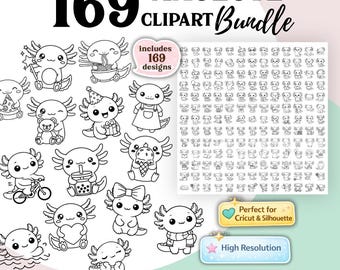 Axolotl SVG, lot de 169 motifs | Axolotl kawaii Clipart SVG | Fichiers Axolotl mignons