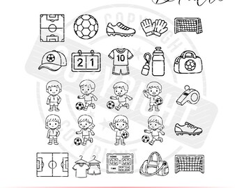 Fotboll SVG-paket | Sport Clipart | Fotboll Kawaii Tunn Kontur