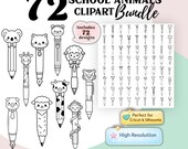 School Animals Clipart Bundle, 72 Designs, Teacher Resources, Classroom Decor, Printable Bookmarks, Back to School