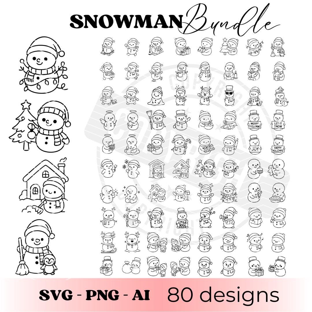 Cute Snowman SVG Bundle | 80 Christmas Snowman Clipart Designs | Winter ...
