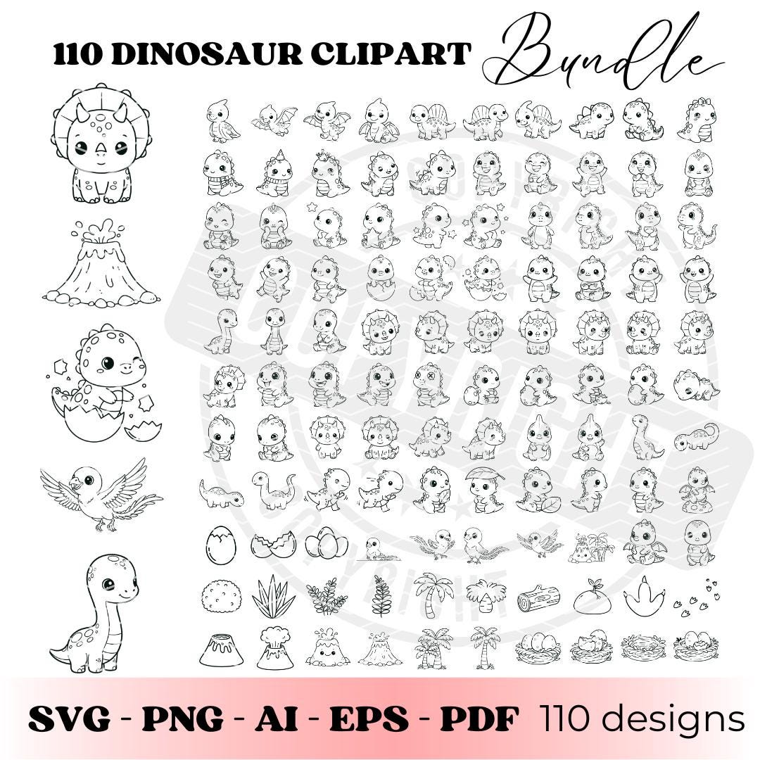 Dinosaur SVG Bundle Cute Kawaii | Kids Dinosaur Clipart PNG | Dino SVG ...
