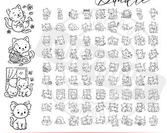 Cute Cat SVG Bundle | Kawaii Cat Clipart Set, Cat Line Art Illustrations, Coquette Bow & Flower Kittens, Funny Cats SVG, Cat Lover Design
