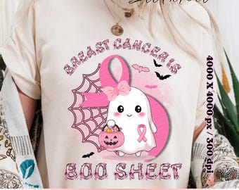 In October We Wear Pink Ghost PNG – Breast Cancer Awareness Halloween Sublimation Design, Pink Ribbon Shirt, breast cancer boo sheet