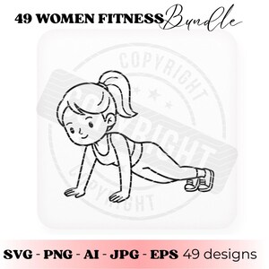 Kvinnor Fitness SVG Bundle, Träningsflicka SVG, Gymövningar Clipart, Fitness Kvinna Line Art, Cricut Cut-filer bild 3