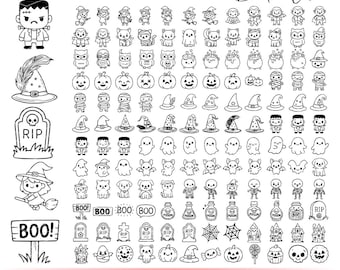 Halloween SVG Bundle – Cute Spooky Season Clipart with Black Cat, Pumpkin, Ghost, Bat, Skull, Spider, Witch Hat and Cauldron for Cricut