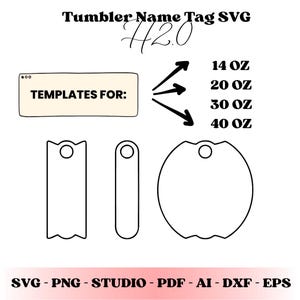 Tumbler Name Tag SVG – H2.0 Version – Stanley Cup Lid Topper Name Plate for 14oz, 20oz, 30oz, 40oz – Laser Cut File – Instant Download