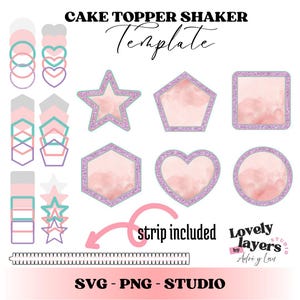Tårtdekorationsshaker SVG-paket | 6 formmallar (hjärta, stjärna, hexagon, cirkel, fyrkant, femkant) | Cricut Silhouette PNG Studio-filer
