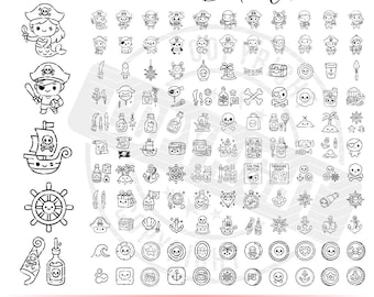 Lot de pirates SVG | Ensemble de cliparts pirates kawaii | Icônes pirates enfants animaux | Jolie fête de pirates SVG pour Cricut Silhouette