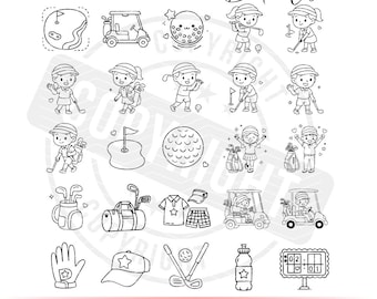 Golf SVG-paket | Kawaii golfspelare, utrustning, banelement | Golf Clipart PNG SVG-set