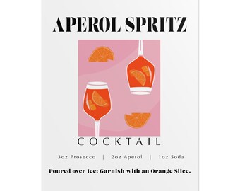 Plakat Aperol Spritz Cocktail, Wystrój baru, Sztuka ścienna z przepisem na drinka, Stylizacja domowego baru, Impreza koktajlowa, Wydruk ścienny do kuchni
