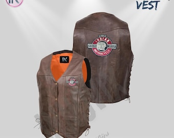Chaleco de cuero para motorista, chaleco personalizado
