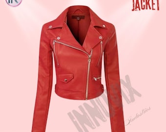 chaqueta de cuero para mujer, chaqueta de motociclista