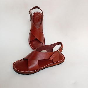 Moroccan leather sandal, brown leather women&#39;s sandal, handmade sandal