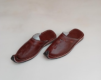 Babouches Berbères En Cuir Véritable - Fabrication Artisanale 100% - Taille 40 - Style Sabot Pour Homme