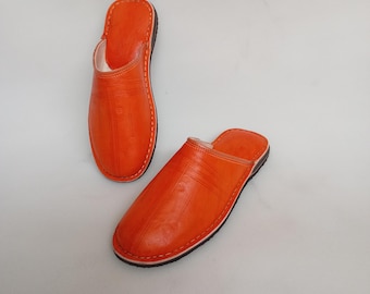 Babouches Berbères En Cuir Véritable - Fabrication 100% Artisanale - Taille 40 Homme - Marron