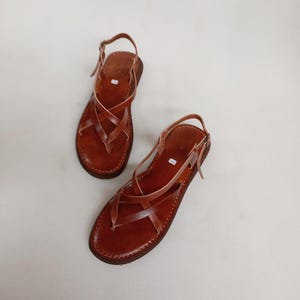 Moroccan leather sandal, brown leather women&#39;s sandal, handmade sandal