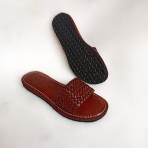 Moroccan leather sandal, brown leather women&#39;s sandal, handmade sandal