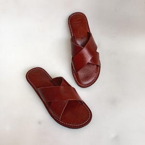 Moroccan leather sandal, brown leather women&#39;s sandal, handmade sandal