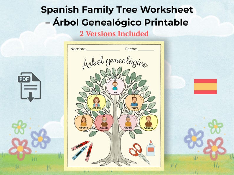 Spanish Family Tree Worksheet: Bilingual Vocabulary Activity (PDF) - Etsy