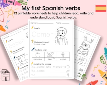 My First Spanish Verbs | Printable Activities & Coloring Pages for Kids | Learn Spanish PDF Workbook
