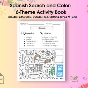 Aprende español con el juego de buscar y colorear / PDF imprimible para niños / Vocabulario por tema
