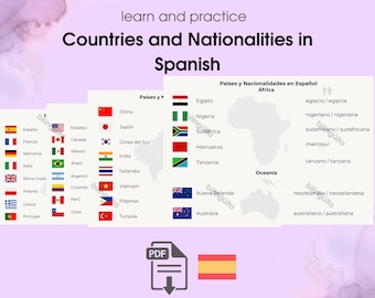 Countries & Nationalities in Spanish PDF | Masculine, Feminine, Plural Forms | Beginner Spanish