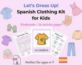 Tarjetas didácticas y actividades sobre ropa en español: Aprendizaje bilingüe (Descargar PDF)