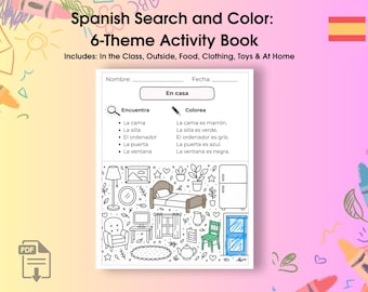 Aprenda espanhol com o jogo de encontrar e colorir | PDF imprimível para crianças | Vocabulário por tema