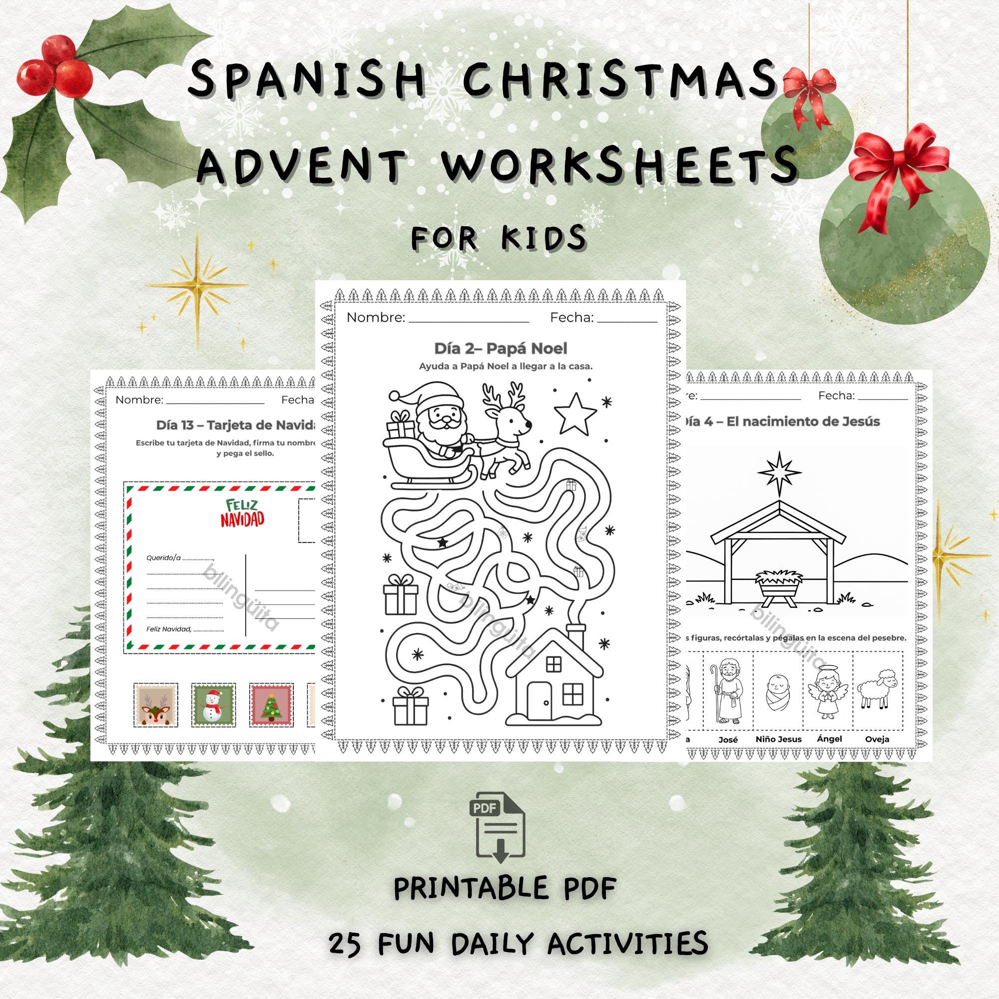25 spanish christmas worksheets | advent calendar activities