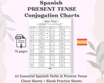 Kit de herramientas para la conjugación de 65 verbos comunes en español: tablas de verbos regulares, irregulares y con cambio de raíz + PDF de BlankPages