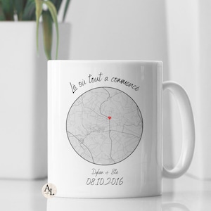 Mug personnalisé “Là où tout a commencé” – avec carte, prénoms et date | Cadeau couple, Saint Valentin, anniversaire