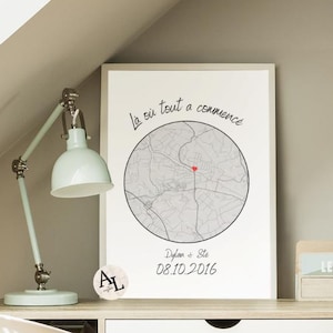 Cadre personnalisé "Là où tout a commencé" – Carte avec lieu, prénoms et date | Idée cadeau couple, Saint-Valentin, mariage