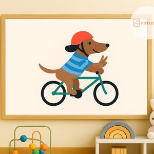 Kinder Poster Hund Fahrrad Kinderzimmer Design Deko Nursery Kid's Room Dog Junge Boy Girl Mädchen Bild