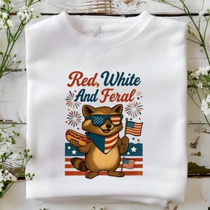 Funny Patriotic Raccoon Clipart PNG – Red White and Feral (Digital Download)