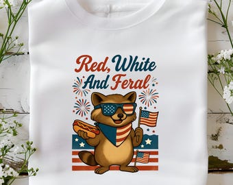 Funny Patriotic Raccoon Clipart PNG – Red White and Feral (Digital Download)