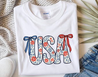 USA Floral Bow PNG – Patriotic 4th of July Sublimation Design (Digital Download)