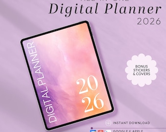 2026 Digitaler Kalender für iPad | All-in-One GoodNotes Planer | Verlinkter Wochen- und Monatsplaner | Montag oder Sonntag Start