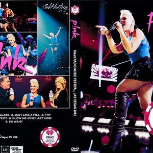 May include: DVD cover for Pink's "Pink History" from the iHeart Radio Music Festival in Las Vegas 2012. The cover features multiple images of Pink performing, with the title "Pink" in large pink letters. The tracklist is also visible.