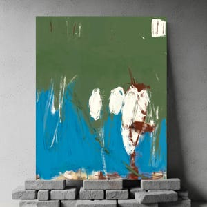 Abstract Landscape Art Print: Blue Green Gestural Painting, Framed Option