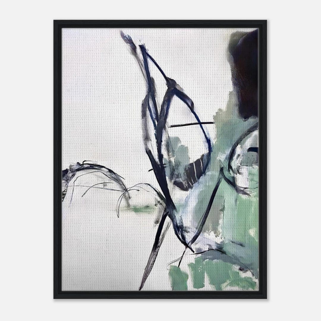 Calming Abstract Art Print: Green & White Framed Canvas, Shadowbox ...