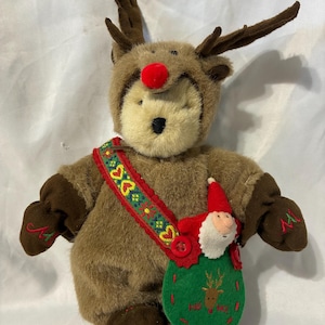 Vtg Muffy the red nosed Reinbear with a tiny Santa 1996 lmtd ed The muffy gander bear collection