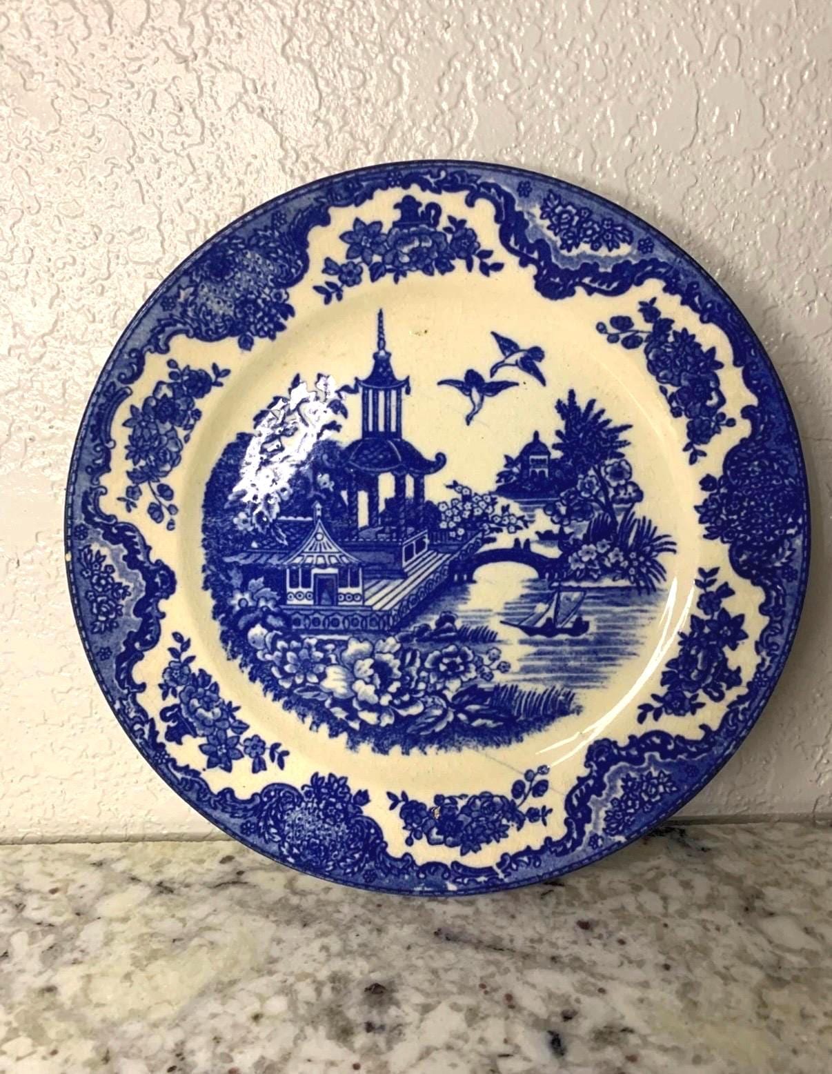 ヴィンテージ 日本製 ブルーウィロープレート ひび割れあり 7.5インチ