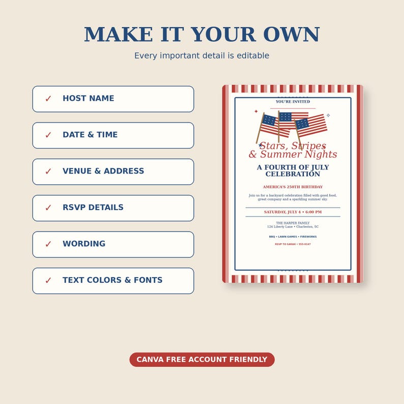Editable 4th of July Invitation, Patriotic Americana Canva Template (Digital Download) image 7