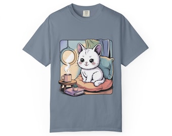 Cozy Cat T-Shirt, Relaxing Vibes, Unisex Garment-Dyed Tee