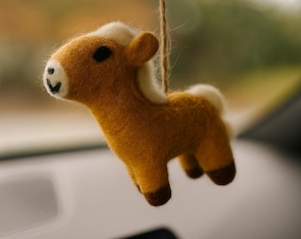 Handmade Felt Pony Ornament – Wool  car accessory, Christmas Tree Decoration