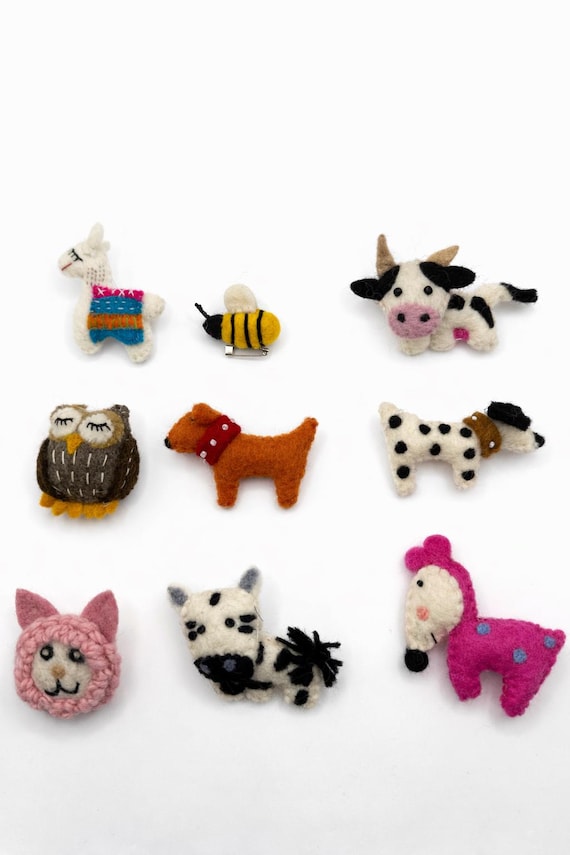 Handmade Wool Felt Animal Brooches: Kids Pin