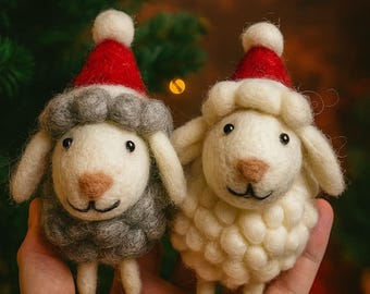 Handmade Felt Sheep Ornament – Wool Christmas Decoration, Cute Couple Ornament, Baby’s First Christmas Gift, Eco-Friendly Holiday Decor