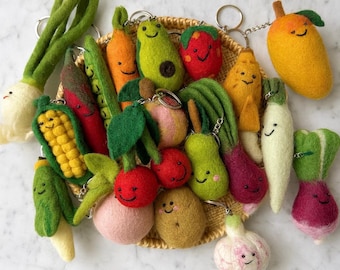Felted Vegetable Keychain: Cute Wool Fruit Keyring